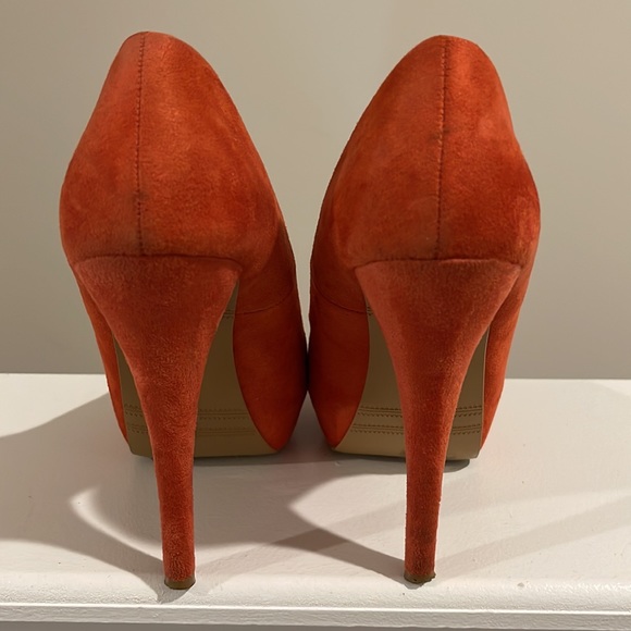 Forever 21 Cobalt Orange Suede Open Toe Pumps - Picture 3 of 12